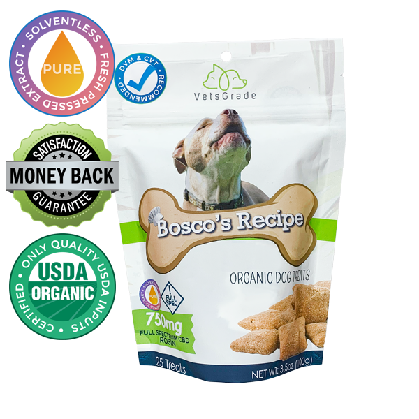 VetsGrade® | Bosco's Recipe Organic Dog Treats. Look no farther for the best-in-class Solventless CBD Dog Treats.